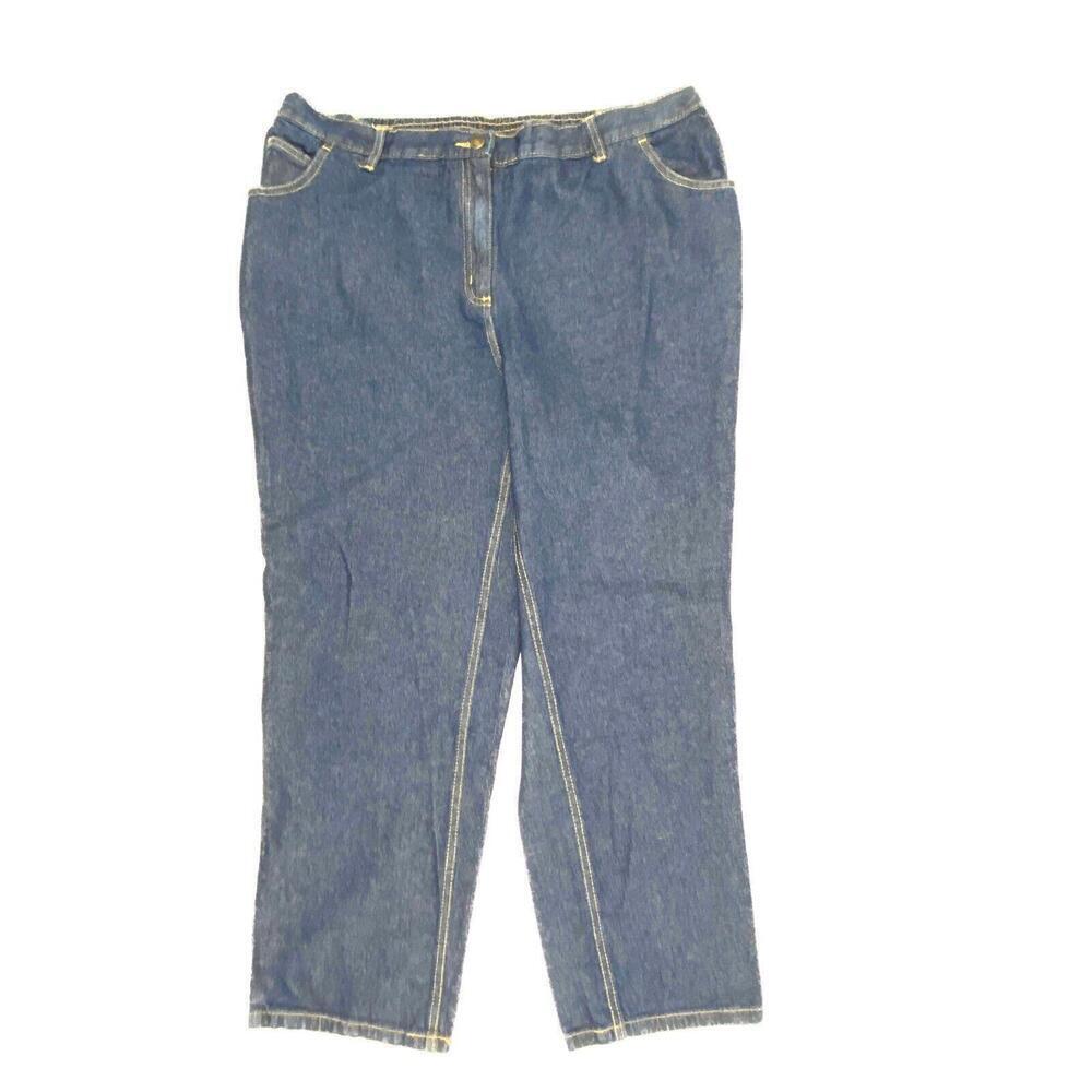 Woman Within Straight Leg‎ Back Elastic Women's size 20WP Dark Blue Denim Jeans